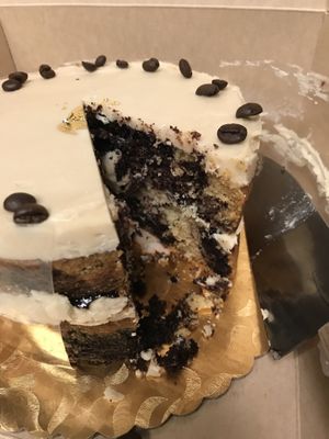 Delicious layers of marble cake and coffee frosting   at Hazel & Jade Bakery in San Diego