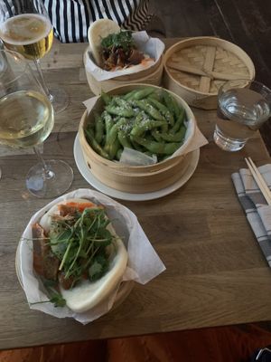 Tofu Bao and edamame beans  at Magnolia in Stockholm