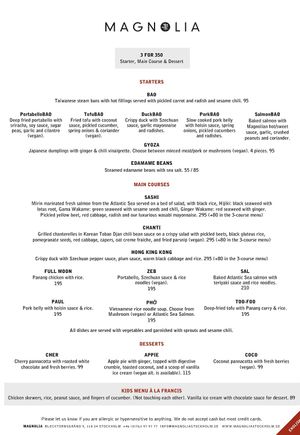 Menu  at Magnolia in Stockholm