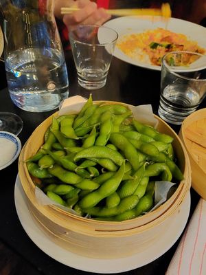 Steamed edamame beans at Magnolia in Stockholm