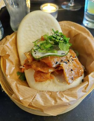 Bao bun with tofu, pickled cucumber, coriander. at Magnolia in Stockholm