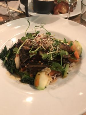 Portobello mushrooms with Sichuan pepper-sauce and rice noodles. Good but spicy! at Magnolia in Stockholm
