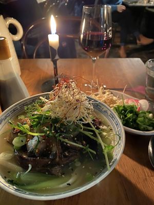 Vegan mushroom pho at Magnolia in Stockholm