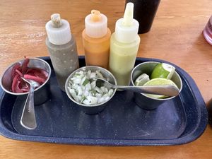 Salsas!  at Quecas El Comal in Cabo San Lucas