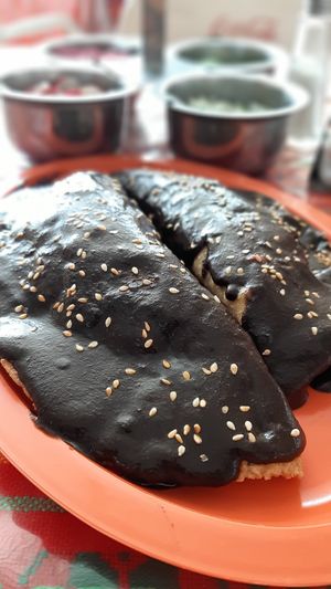 Quesadillas with mexicana mole forma Oaxaca at Quecas El Comal in Cabo San Lucas