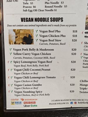 Lots of vegan options :) at Holy Basil Pho in Oakland