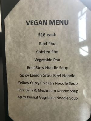 Holy Pho’s separate vegan menu.  at Holy Basil Pho in Oakland
