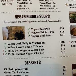 Vegan soup options  at Holy Basil Pho in Oakland