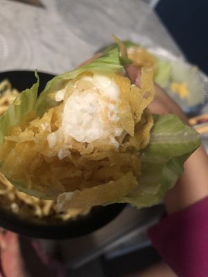 Lettuce cup with golden vegan shrimp   at Zen Garden in Great Neck