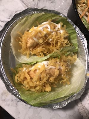 Lettuce cup with golden vegan shrimp   at Zen Garden in Great Neck