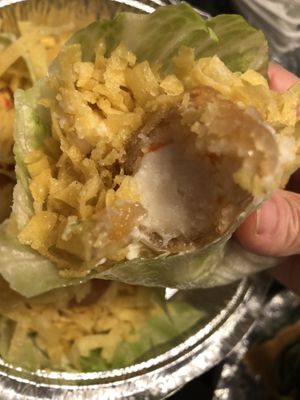 Lettuce cup with golden shrimp   at Zen Garden in Great Neck