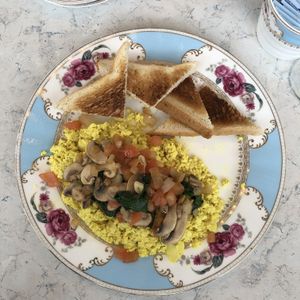 I asked for the scrambled tofu to be prepared with vegetables and toast like an omelet.  Very tasty. at Zen Garden in Great Neck