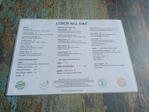 Menu lunch at Sanctum Cafe in Cooks Hill
