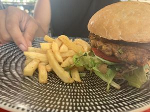 Vegan burger  at Sanctum Cafe in Cooks Hill