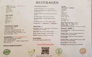 Drinks menu at Sanctum Cafe in Cooks Hill