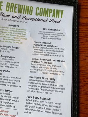 Vegan bratwurst  at South Gate Brewing Company in Oakhurst