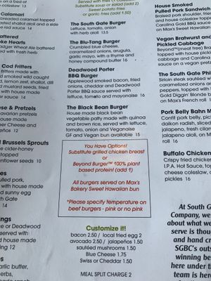 Burger options  at South Gate Brewing Company in Oakhurst