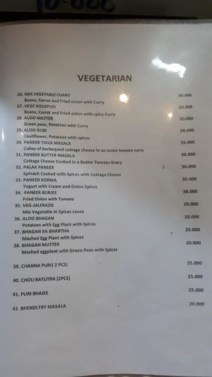 Vegetarian dishes on menu at Welcome India in Vientiane