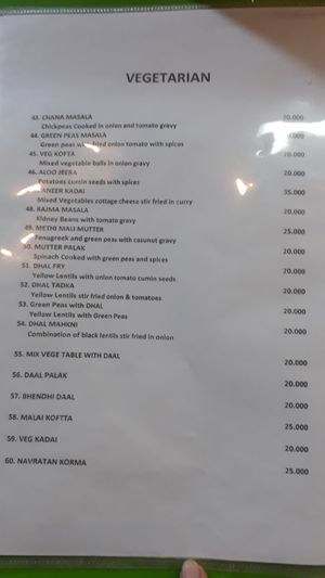 Vegetarian dishes on menu at Welcome India in Vientiane