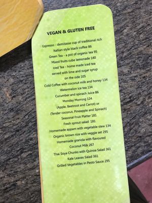 Vegan menu at Kashi Art Gallery in Kochi
