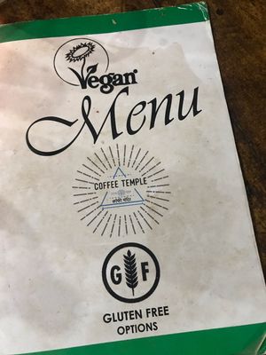Vegan menu at Coffee Temple in Varkala