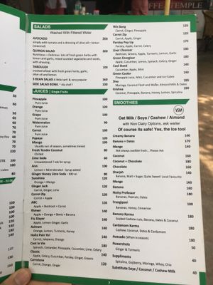 Menu 2 at Coffee Temple in Varkala