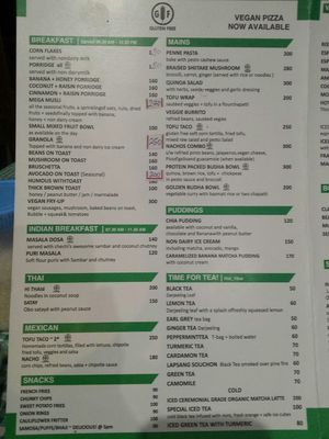 Vegan menu 1 at Coffee Temple in Varkala