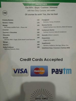 Vegan menu 3 at Coffee Temple in Varkala