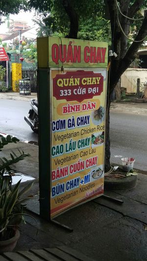 Sign & menu at Quan Chay - Cua Dai in Hoi An