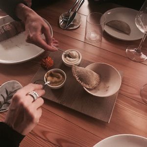 sharing mezzelune at Herbe in Reggio Emilia