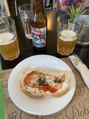 Free starter with drink - this one became our favourite! Slice at La Factoría Vegana in Leon