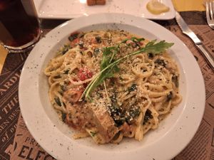 Tallarines at La Factoría Vegana in Leon