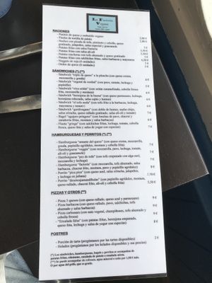 Menu at La Factoría Vegana in Leon