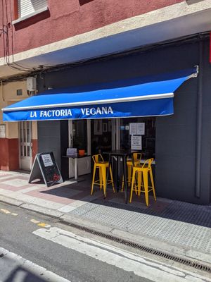 view from outside at La Factoría Vegana in Leon