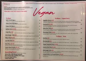 The vegan side of the menu  at Three Little Pigs in South Fremantle