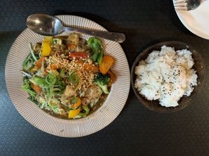 Vegan Pad thai & coconut rice  at Three Little Pigs in South Fremantle