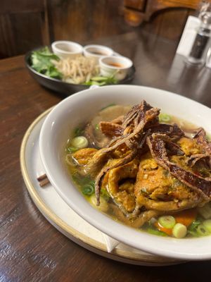 Vegetable & Tofu Pho- homemade aromatic broth – beansprouts – pub garden herbs (gfa) at Ilkley Moor Vaults in Ilkley