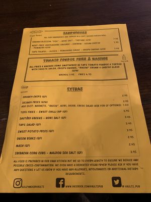 Menu at Ilkley Moor Vaults in Ilkley