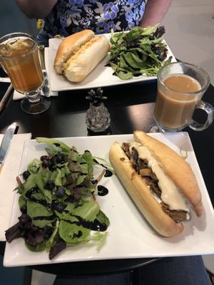 Philly cheese steak and chickpea salad sandwich  at Mind Your Belly in Richmond