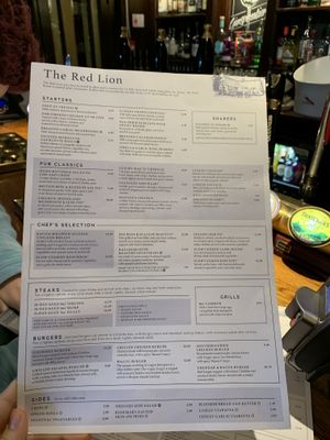 Menu at Red Lion in Marlborough