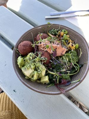 Green veg bowl with extra avocado  at Pear Tree in Hermanus
