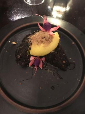 Brownie and turmeric ice cream at Pear Tree in Hermanus