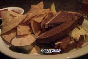 Tempeh Reuben with tortilla chips and salsa. Vegan cheese and thousand island dressing. at The Portsmouth Brewery in Portsmouth