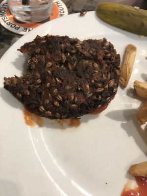 Veggie burger patty. So bad I couldn’t even finish it.  at The Portsmouth Brewery in Portsmouth