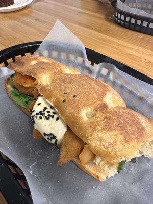 Yummy vegan chicken sandwich (toasted)  at Logan MacLean in Waipu