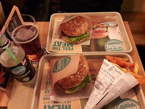 Falafel burger and the new green burger at The Butcher in Bern