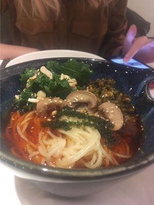 Lovely (and spicy) dandan noodles (portion on the small side) at Hé Tián SùShí 荷恬素食 in Dalian