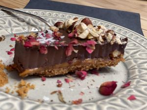 100% plant based salted caramel, chocolate, and hazelnut pie  at Manjerica in Lisbon