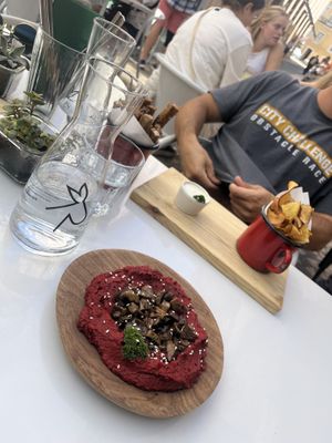 Beet and mushroom hummus  at Manjerica in Lisbon