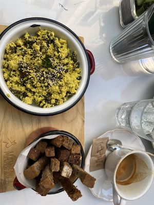 Scrambled vegan eggs   at Manjerica in Lisbon